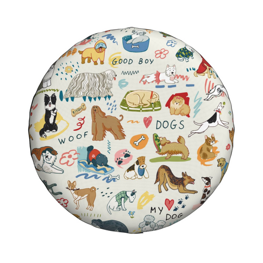 Dog Spare Tire Cover Cartoon All Types Of Dog Woof Pattern Tire Covers Colorful