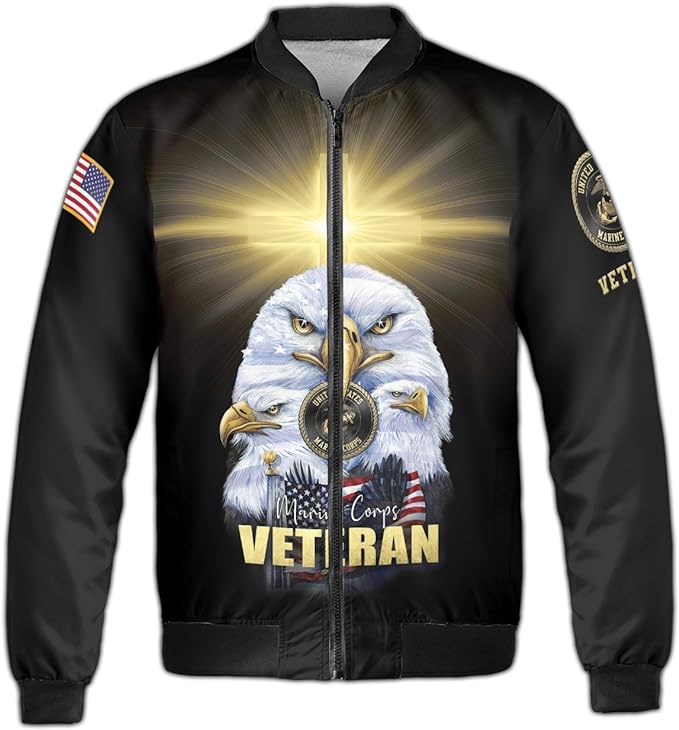 Veteran Bomber Jacket Marine Corps Veteran Eagle Bomber Black Unisex