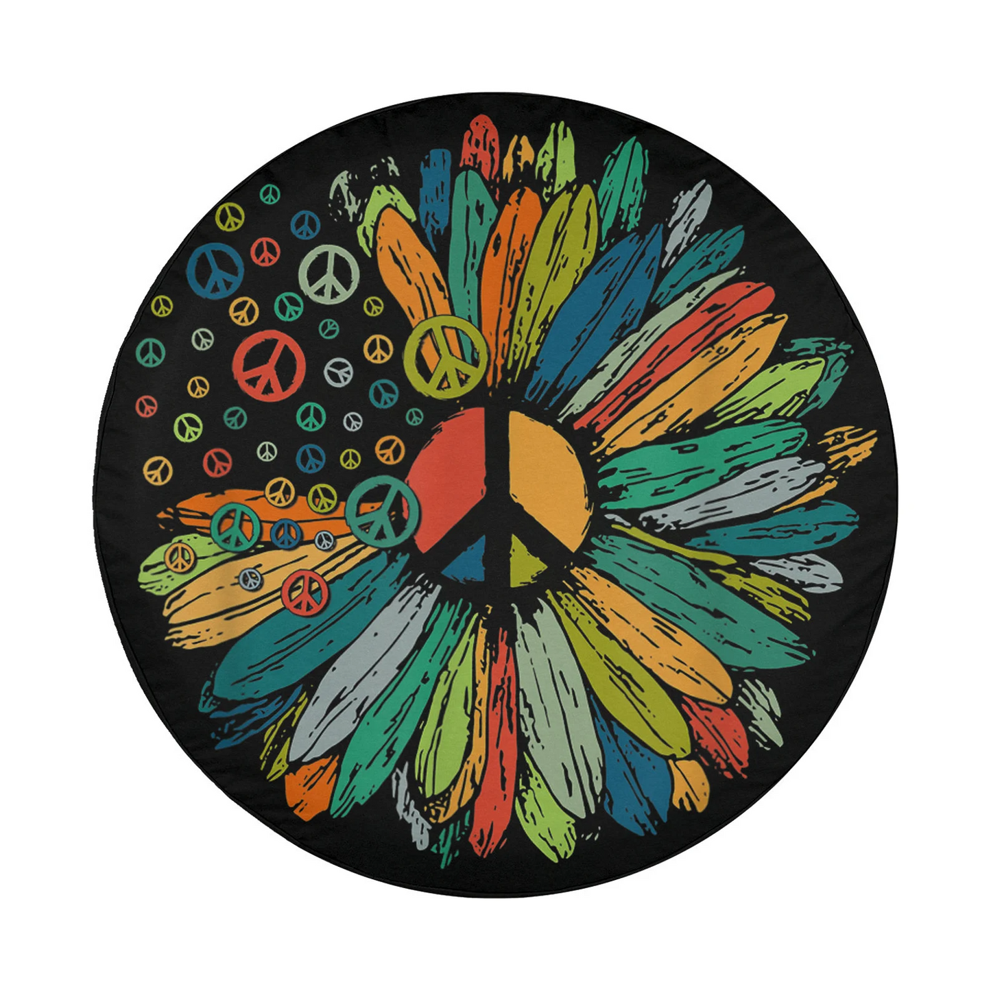 Hippie Spare Tire Cover Daisy Peace Sign Hippie Soul Symbols Tire Covers Colorful