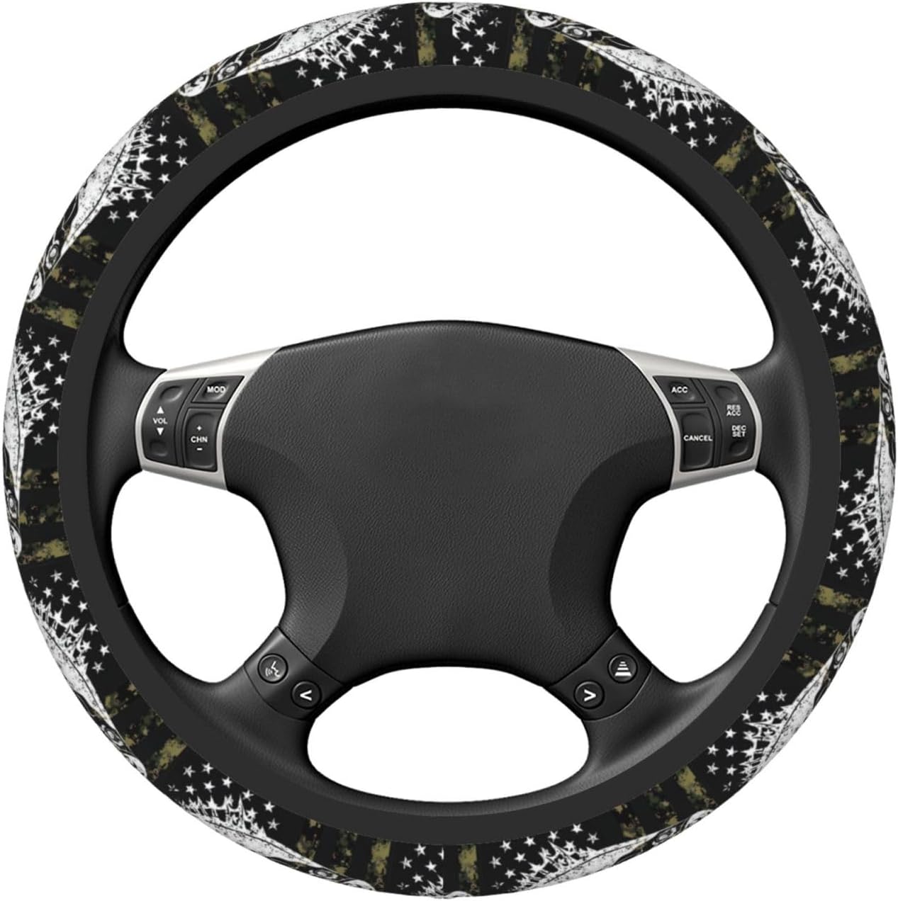 Fishing Steering Wheel Cover Fishing Bass Camoflage Pattern Driving Wheel Cover Black White