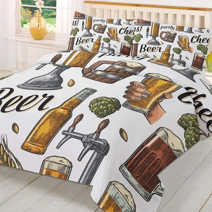 Beer Bedding Set Beer Party Cheer Bottle Mug Pattern Duvet Covers Colorful Unique Gift