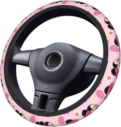 Minnie Steering Wheel Cover Laughing MM And Flowers Pattern Driving Wheel Cover Pink