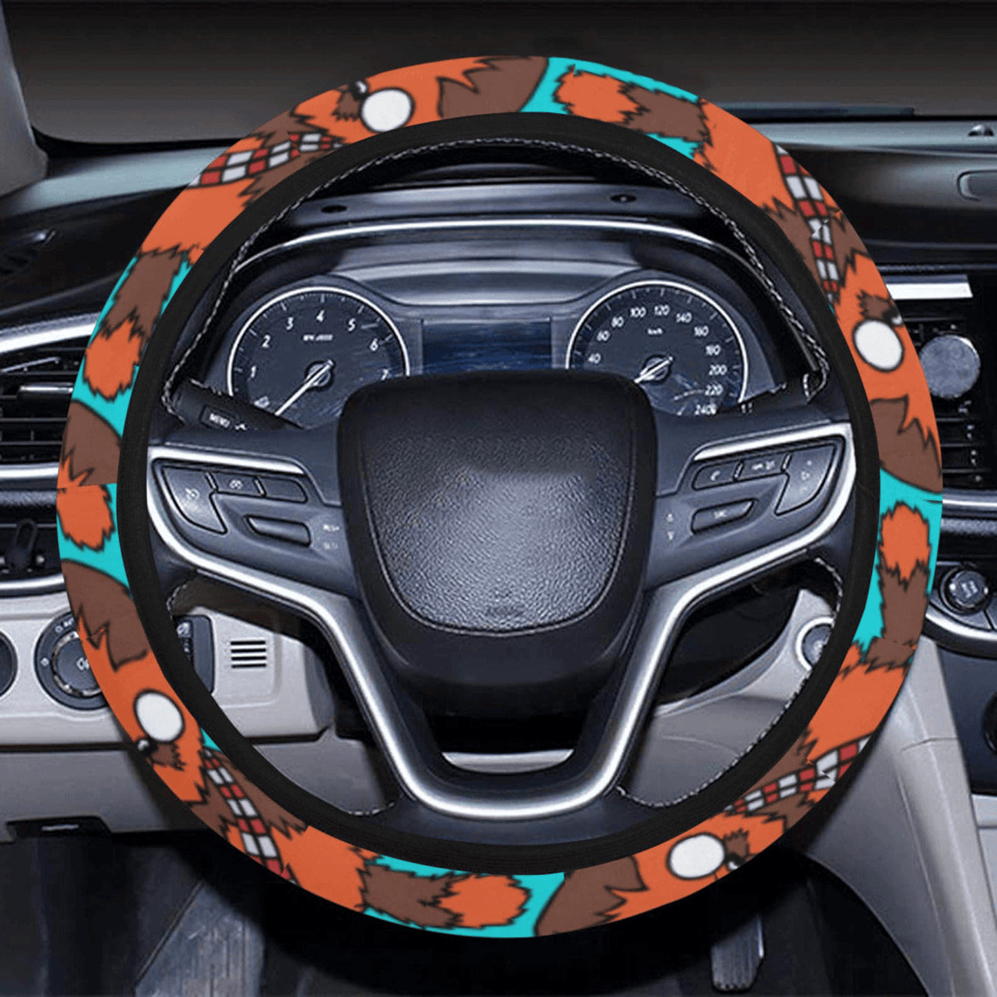 SW Steering Wheel Cover Cartoon Style Chewie SW Pattern Driving Wheel Cover Brown