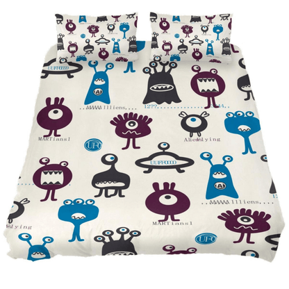 Alien Bedding Set All Types Of Monster Alien Pattern Duvet Covers White Unique Gift