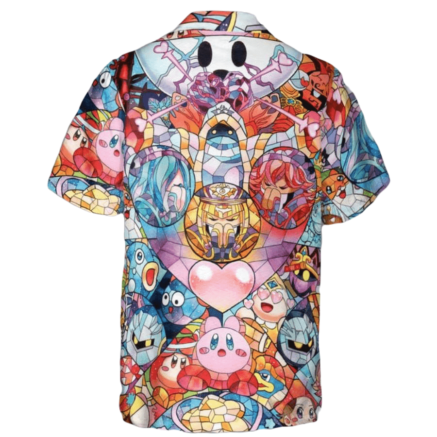 Kirby Hawaii Shirt Kirby Characters Stained Glass Pattern Hawaiian Shirt Colorful Unisex