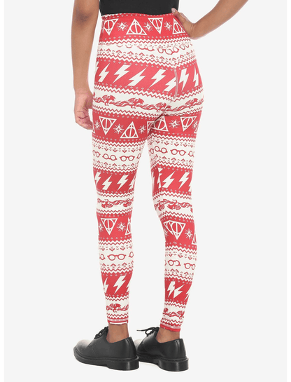 HP Leggings HP Deathly Hallow Lightning Glasses Pattern High Waisted Legging Red White For Women