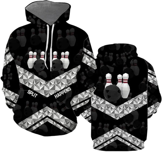 Bowling Hoodie Bowling Polygraphic Art Split Happens T-shirt Black Gray Unisex