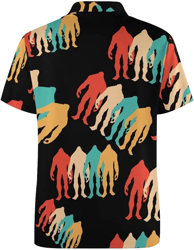 Bigfoot Polo Shirt Retro Bigfoot Sasquatch Pattern Polo Tees Coloful