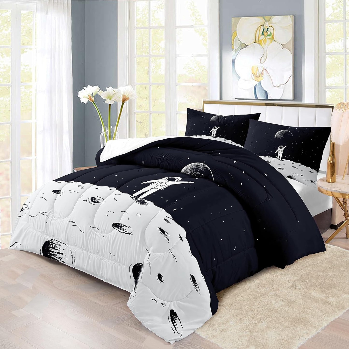 Astronaut Bedding Set Outer Space Astronaut On The Planet Duvet Covers Black Gray Unique Gift