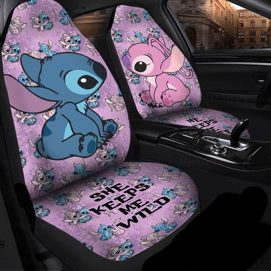 Stitch Car Seat Covers Stitch And Angel He Keeps Me Safe Seat Covers Pink