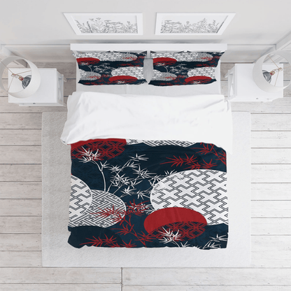 Japan Bedding Set Traditional Bamboo Forest Japan Duvet Covers Blue White Unique Gift