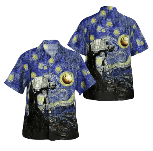 SW Hawaii Shirt AT AT Walker Starry Night Hawaiian Shirt Black Blue Unisex