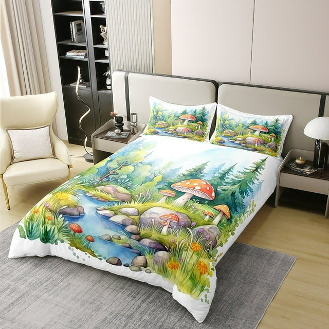 Mushroom Bedding Set Mushroom By The River Duvet Covers Colorful Unique Gift