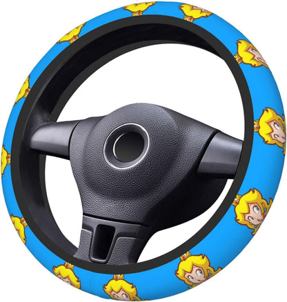 Mario Steering Wheel Cover Super Mario Princess Peach Pattern Driving Wheel Cover Blue