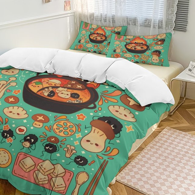 SGhibli Bedding Set Howls Moving Castle Food Pattern Duvet Covers Colorful Unique Gift