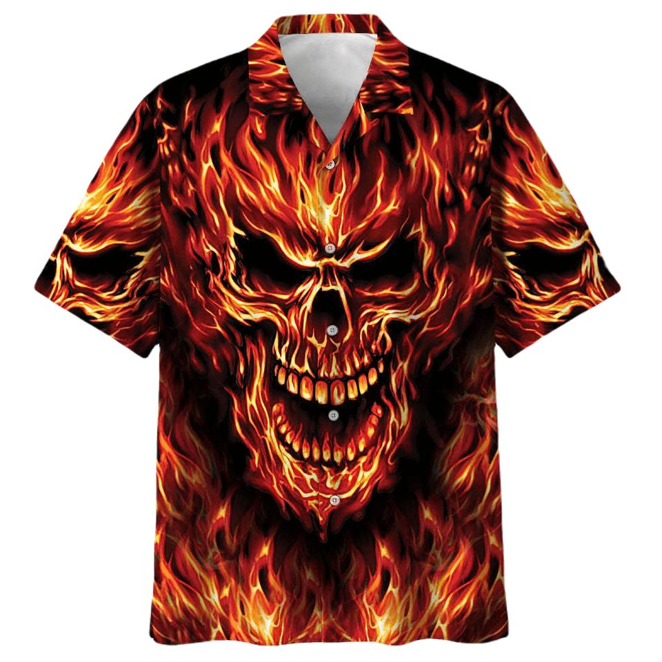 Skull Hawaii Shirt Angry Screaming Flaming Skull Hawaiian Shirt Orange Unisex