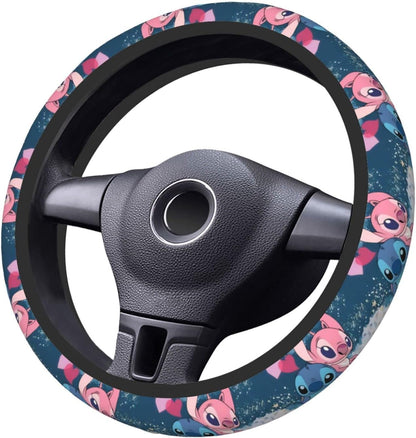 Stitch Steering Wheel Cover Cute Stitch And Angel Pattern Driving Wheel Cover Blue