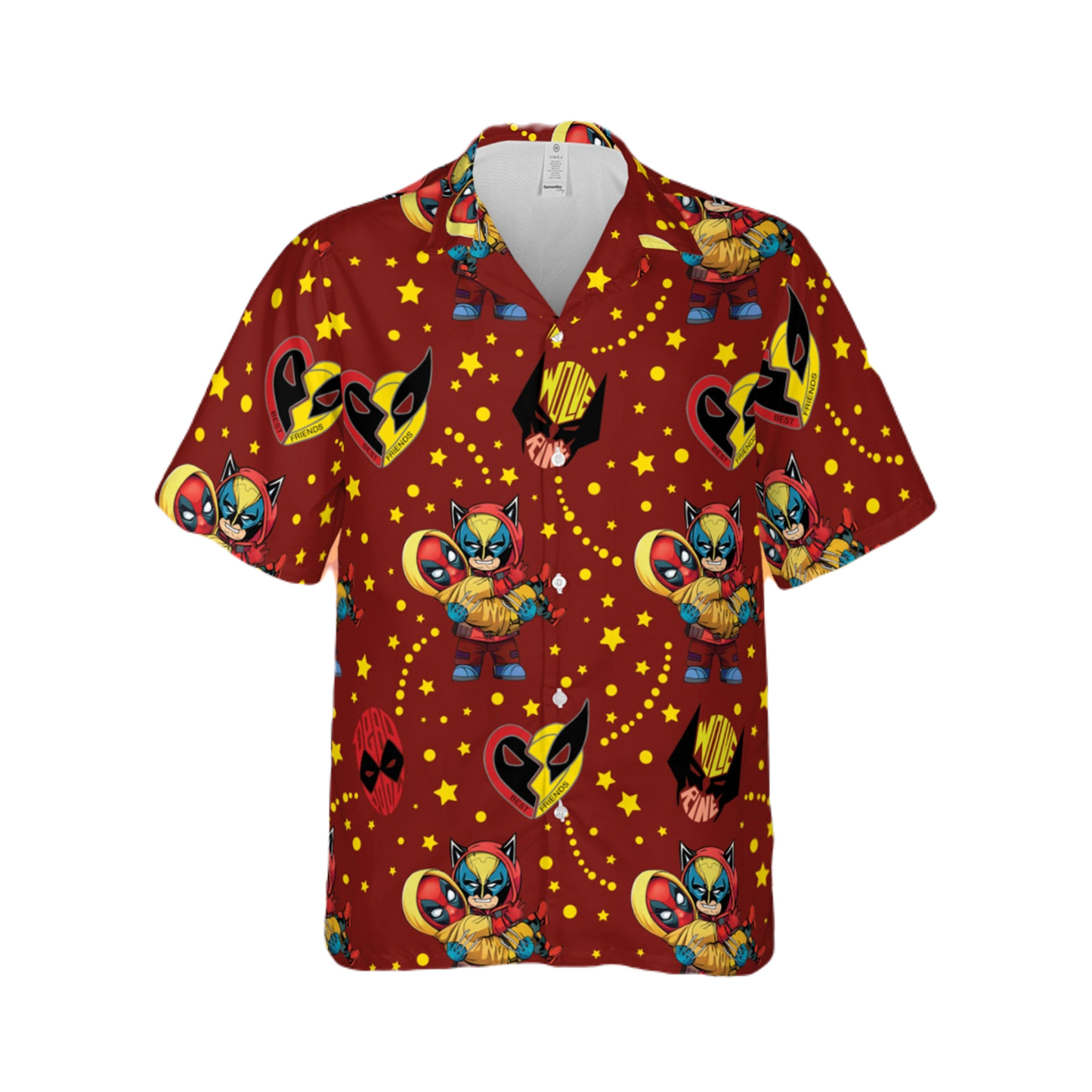 DP Hawaii Shirt MV Chibi DP And Wolverine Pattern Hawaiian Shirt Red Unisex