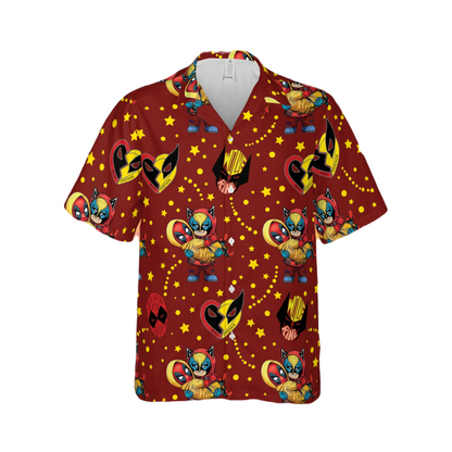 DP Hawaii Shirt MV Chibi DP And Wolverine Pattern Hawaiian Shirt Red Unisex