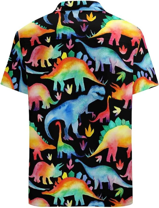 Dinosaur Hawaii Shirt Watercolor All Types Of Dinosaur Pattern Hawaiian Shirt Colorful Unisex