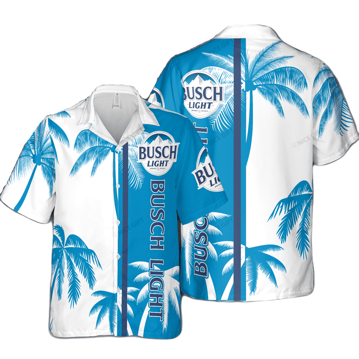 Busch Light Hawaii Shirt Busch Light Palm Tree Pattern Hawaiian Shirt White Blue Unisex