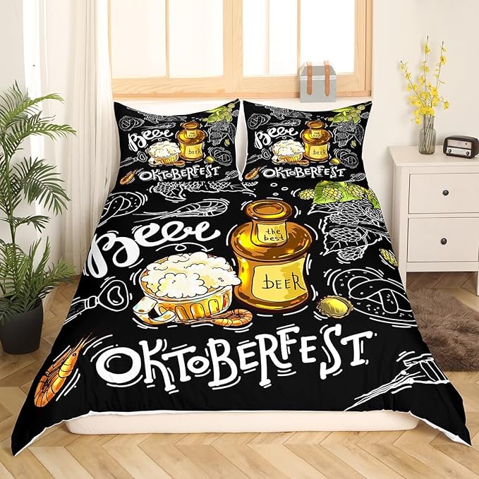 Beer Bedding Set Beer Oktoberest Beer Bottle Mug Duvet Covers Black Unique Gift