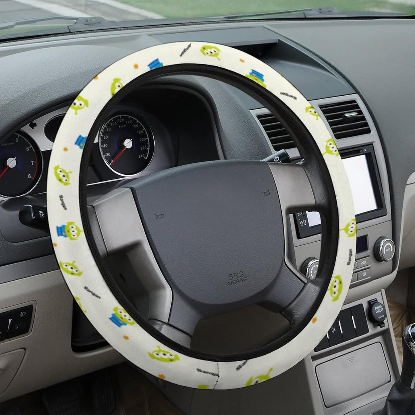 Toy Story Steering Wheel Cover Three Eyes Alien Pattern Driving Wheel Cover White