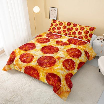 Funny Bedding Set Funny Yummy Pizza Pepperoni Graphic Duvet Covers Red Unique Gift