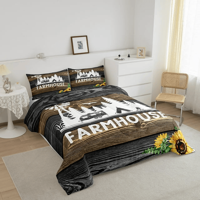 Farmer Bedding Set Old Barn Door Farmhouse Duvet Covers Brown Unique Gift