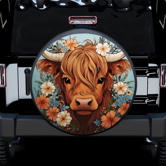 Cow Spare Tire Cover Cute Cow And Flower Graphic Tire Covers Brown Blue