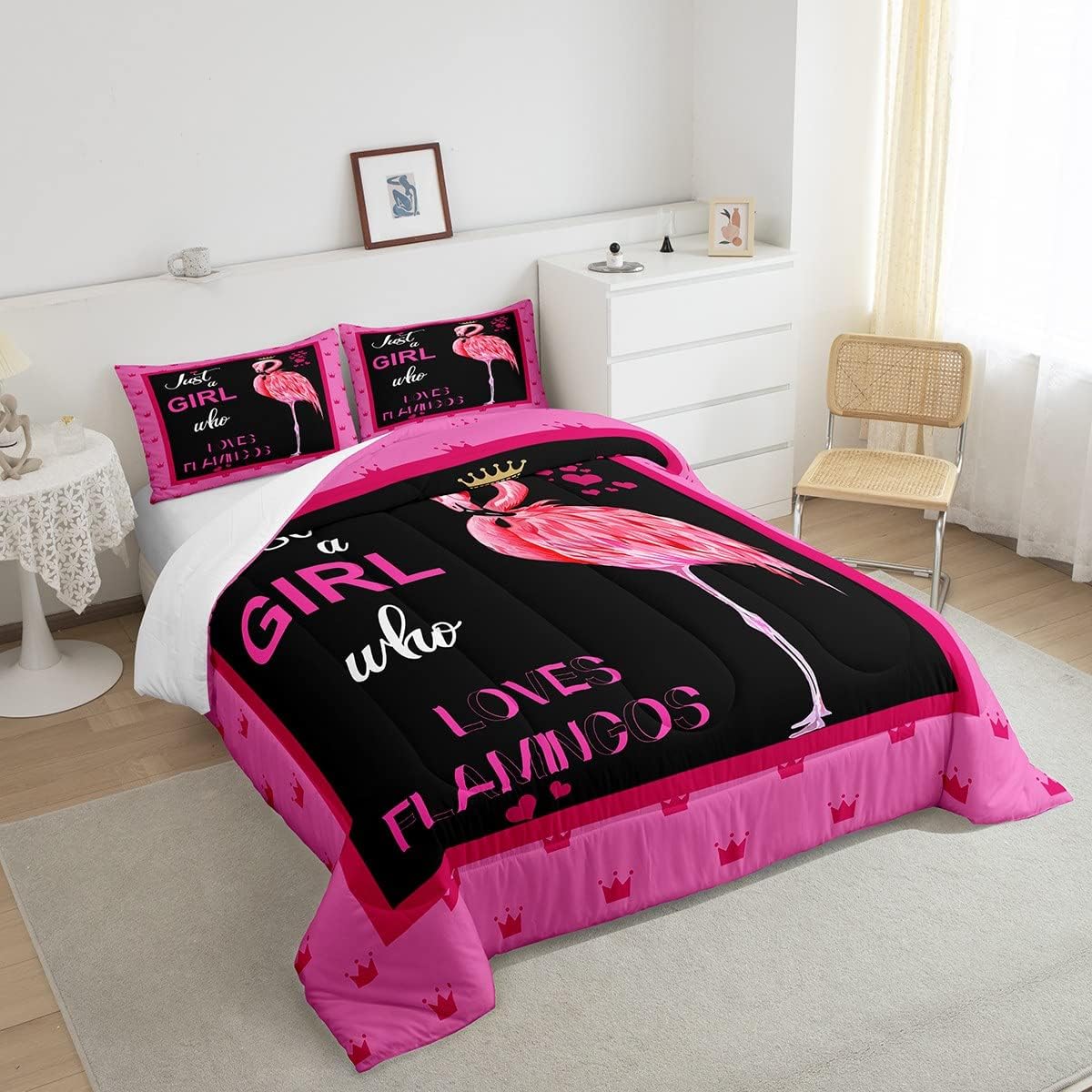 Flamingo Bedding Set Just A Girl Who Loves Flamingos Duvet Covers Black Pink Unique Gift