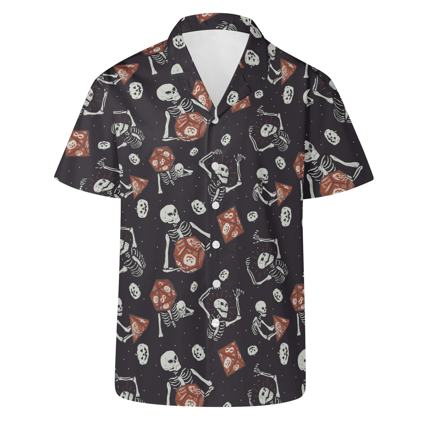 Halloween Hawaii Shirt Skeleton Playing Dices Pattern Hawaiian Shirt Black Unisex