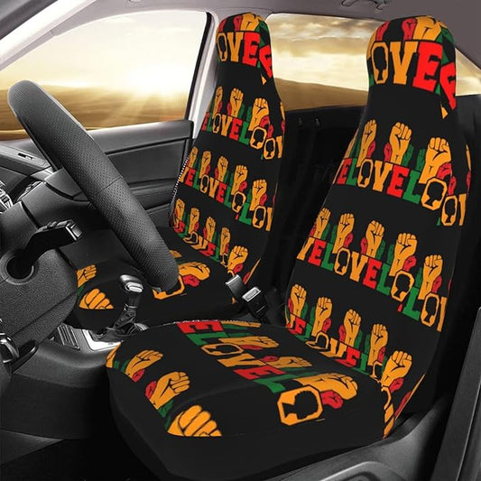 Juneteenth Car Seat Covers Love Hand Fist Pattern Seat Covers Colorful