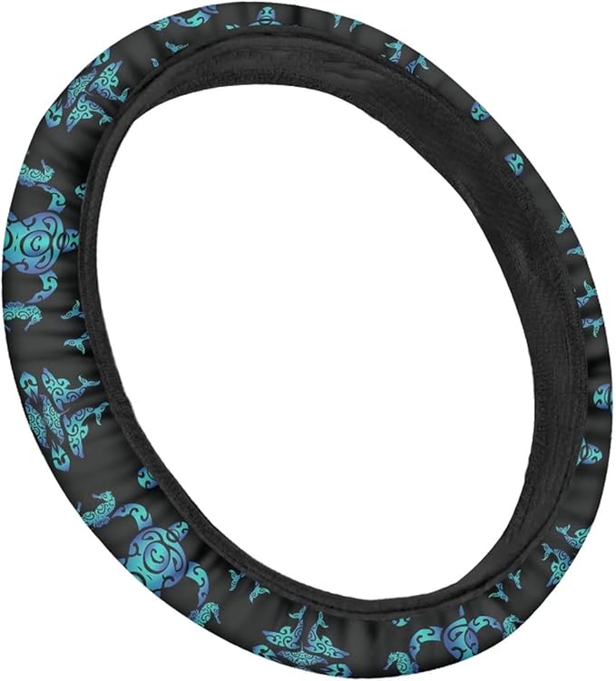 Native American Steering Wheel Cover Bohemia Sea Turtle Pattern Driving Wheel Cover Black Blue