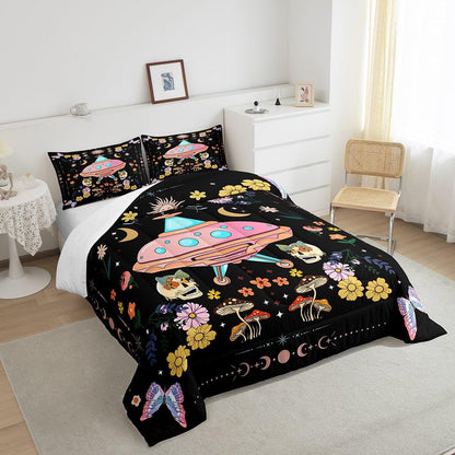 UFO Bedding Set UFO Sugar Skull Flower Mushroom Duvet Covers Colorful Unique Gift