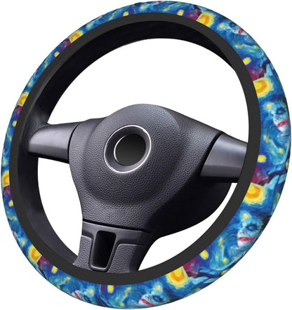 Joker Steering Wheel Cover Joker Graphic Starry Night Pattern Driving Wheel Cover Blue