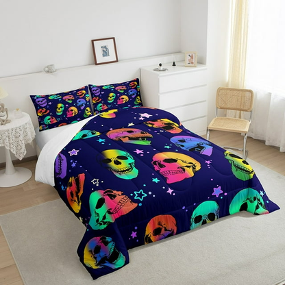 Skull Bedding Set Gothic Skeleton Pattern Duvet Covers Colorful Unique Gift