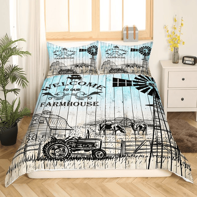 Farmer Bedding Set Welcome To Our Farmhouse Duvet Covers Blue Unique Gift