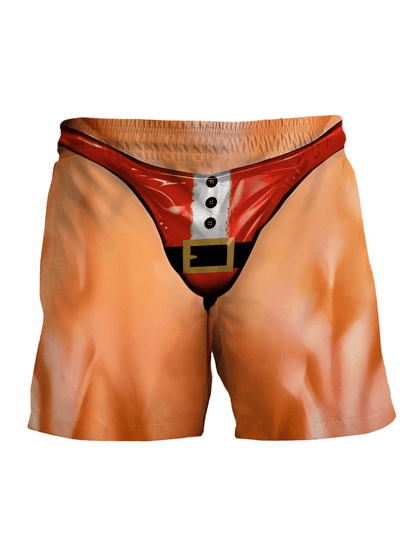 Funny Shorts Muscular Christmas Costume Beach Shorts Brown Red