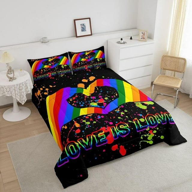 LGBT Bedding Set LGBT Love Is Love Heart Shaped Hand Duvet Covers Colorful Unique Gift