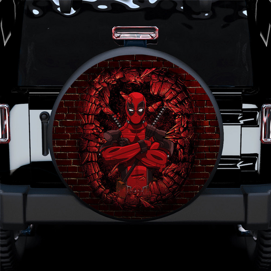 Deadpool Spare Tire Cover MV Deadpool Breaking The Wall Tire Covers Red