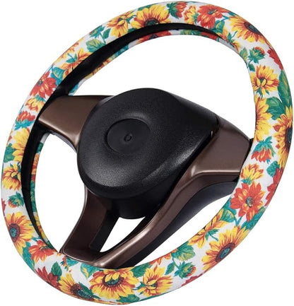 Sunflower Steering Wheel Cover Sunflower And Other Flowers Pattern Driving Wheel Cover Colorful