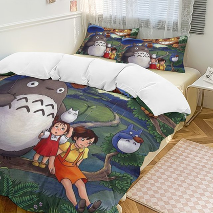 SGhibli Bedding Set Totoro With The Two Sisters Duvet Covers Colorful Unique Gift