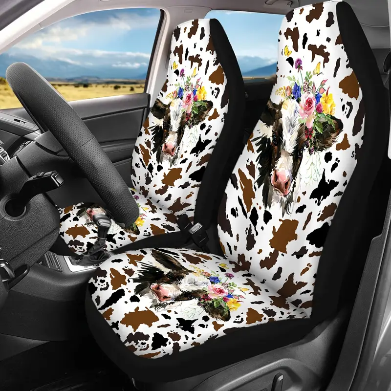 Cow Car Seat Covers Cow Skin Fur Graphic Seat Covers White Brown