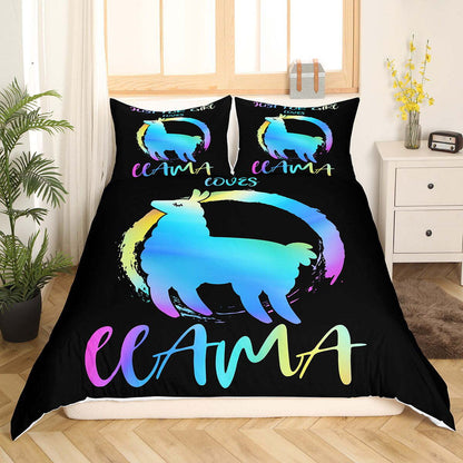 Llama Bedding Set Just For Girl Love Llama Duvet Covers Black Unique Gift