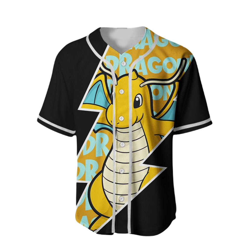 PKM Baseball Jersey Dragonite Graphic PKM Jersey Shirt Black Yellow Unisex Adult New Release