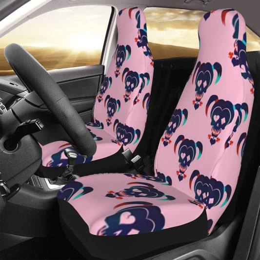 Harley Quinn Car Seat Covers DC Harley Quinn Skull Symbol Pattern Seat Covers Pink