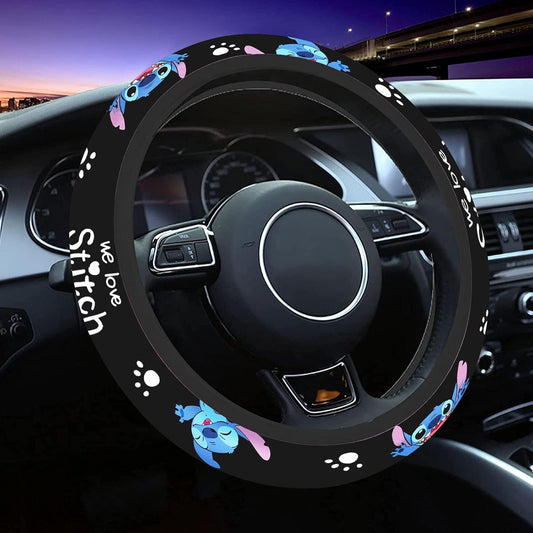 Stitch Steering Wheel Cover We Love Stitch Graphic Pattern Driving Wheel Cover Black Blue