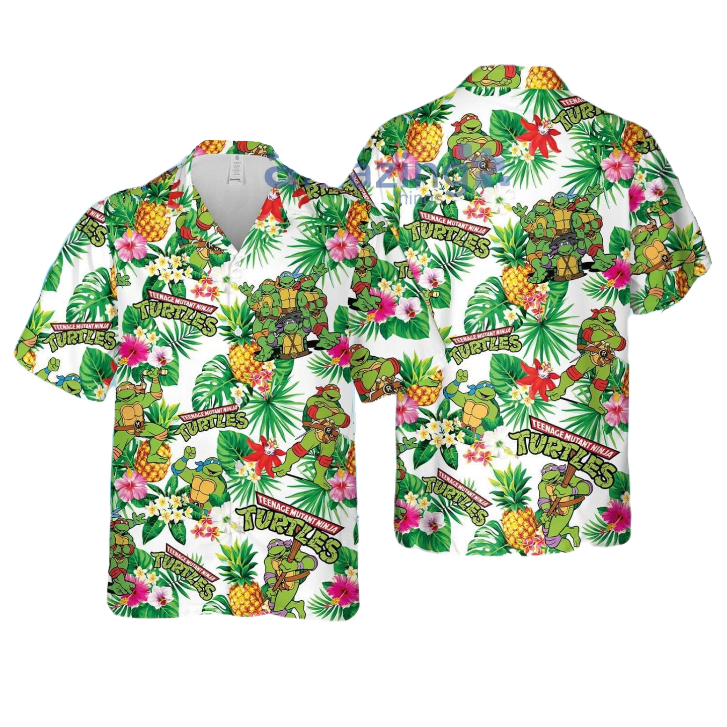 TMNT Hawaii Shirt Ninja Turtle Tropical Flower Leaves Pattern Hawaiian Shirt Green Unisex