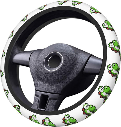 Mario Steering Wheel Cover Super Mario Yoshi Pattern Driving Wheel Cover Green White